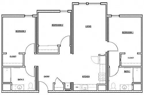 Floor plan 3 Bedroom 2 Bath