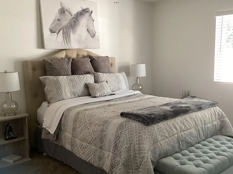 Queen size bed in master bedroom