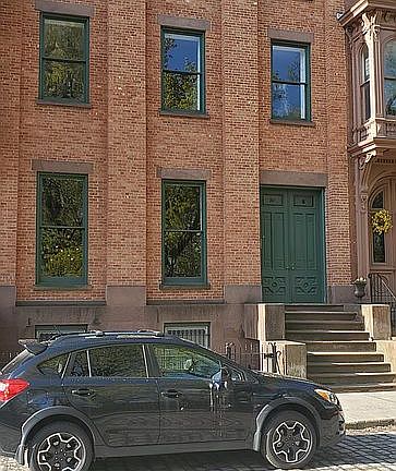 Located on a cobblestone street.