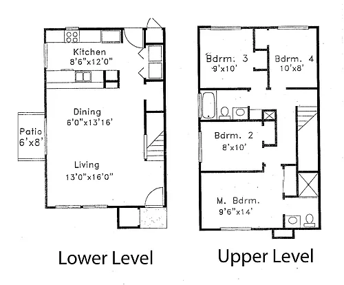 Floor plan 4 BR, 2 BA - Townhouse