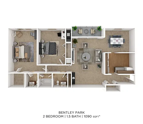 Floor plan Two Bedroom 1.5 Bath - 1,090 sqft