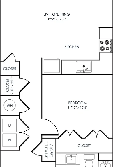 1 Bedroom 11B Floorplan Diagram