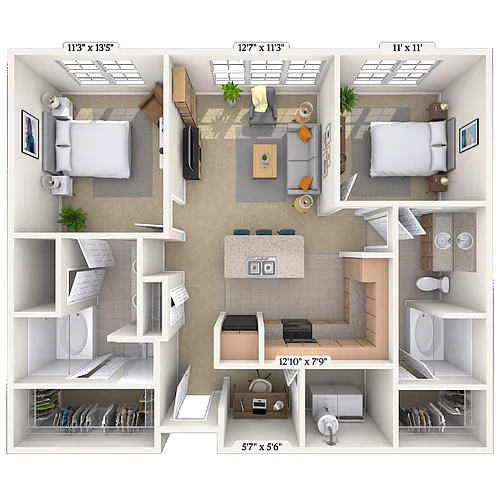 Floor plan Traditional 2x2 1101-1164 SF