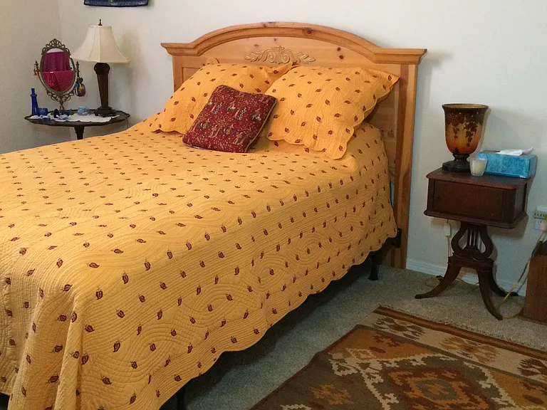 2nd bedroom with dresser and large closet- queen bed with Saavta mattress