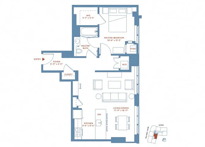 Floor plan 1 Bed/1 Bath Penthouse