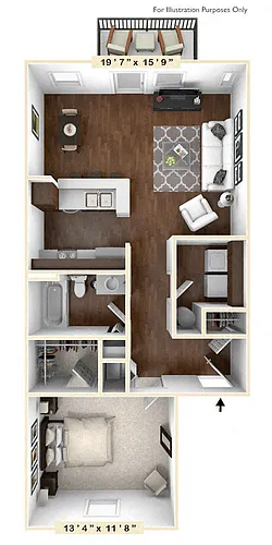 Floor plan The Wright 1 BR 1 BA