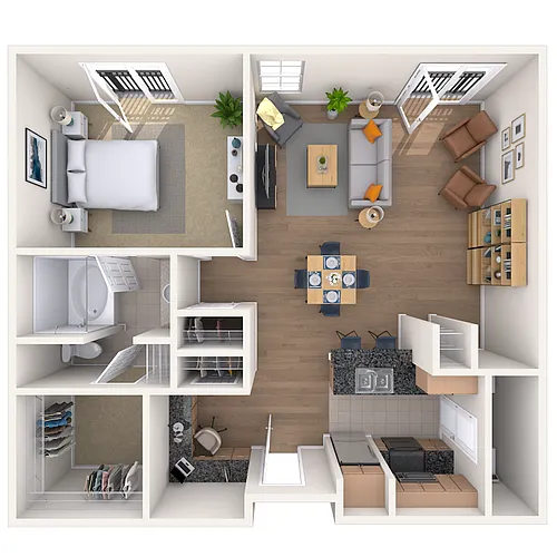 Floor plan Traditional 1x1 965 SF