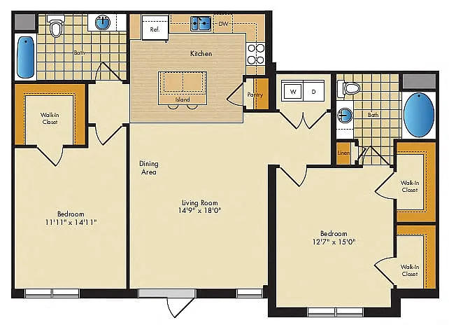 Floor plan 2 Bed 2 Bath-B4-2
