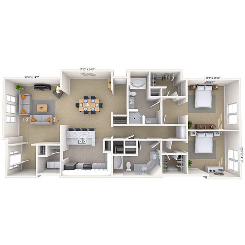 Floor plan Traditional 2x2 1660 SF