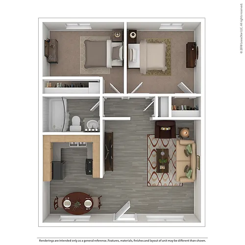 Floor plan Two Bedroom, One Bath West - Renovated