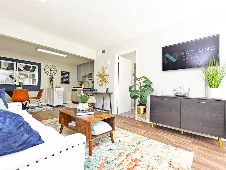 Living Room with Hardwood Style Flooring