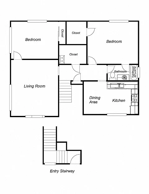Floor plan 2-Bedrooms, 1-Bathroom (DuplexB)