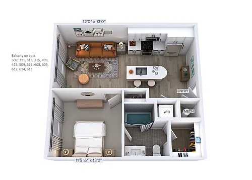 Floor plan A1-656sf-Balcony