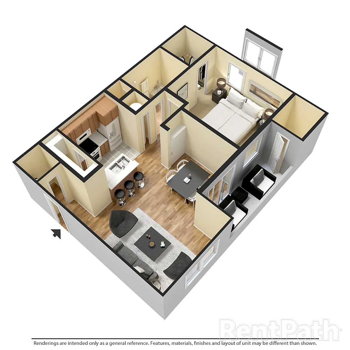Floor plan 1M1 - 1 Bdrm, 1 Bath-MED