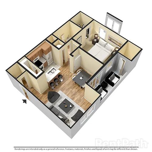 Floor plan 1M1 - 1 Bdrm, 1 Bath-MED