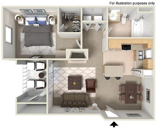 Floor plan B Royale 688 SF RENOVATED