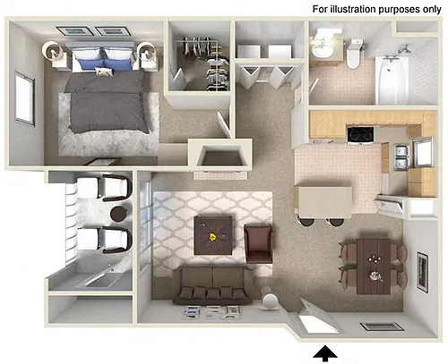 Floor plan B Royale 688 SF RENOVATED