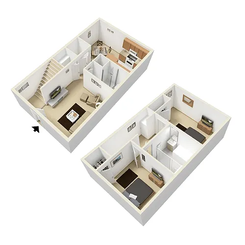 Floor plan Two Bedroom One and a Half Bath - 912 Sq Ft