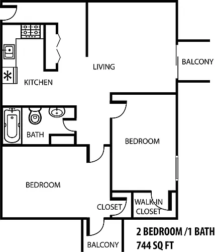 Floor plan 2 Bedroom 1 Bath- Garden Level