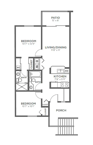 Floor plan 2 Bed, 1.75 Bath B1