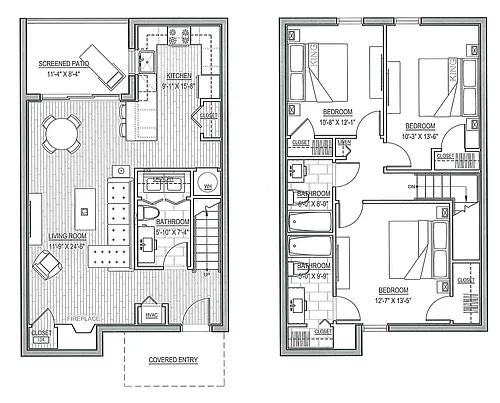 Floor plan Euphoria - 3 Bedroom Townhome