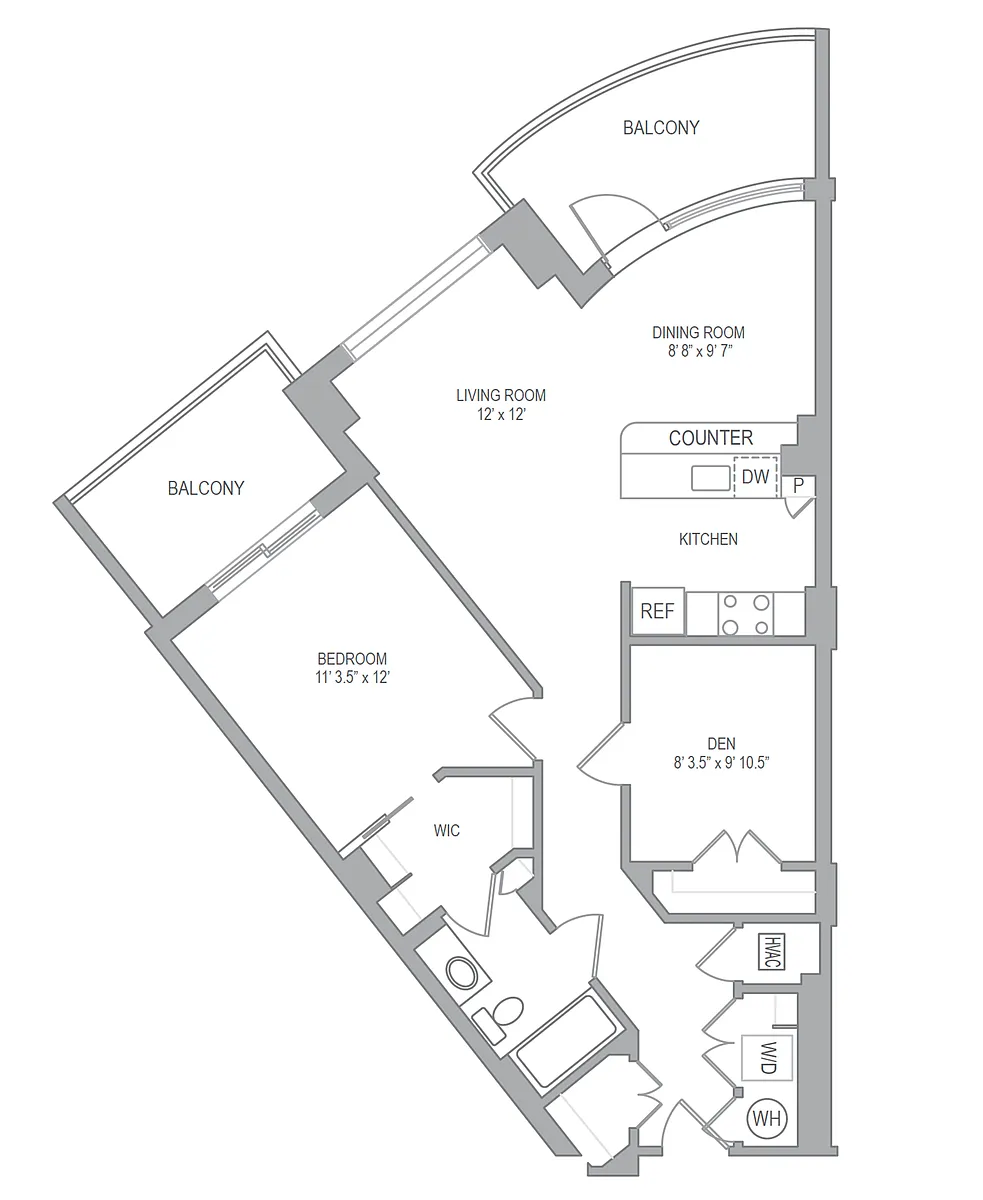 Floor plan 1BR/1BA Den