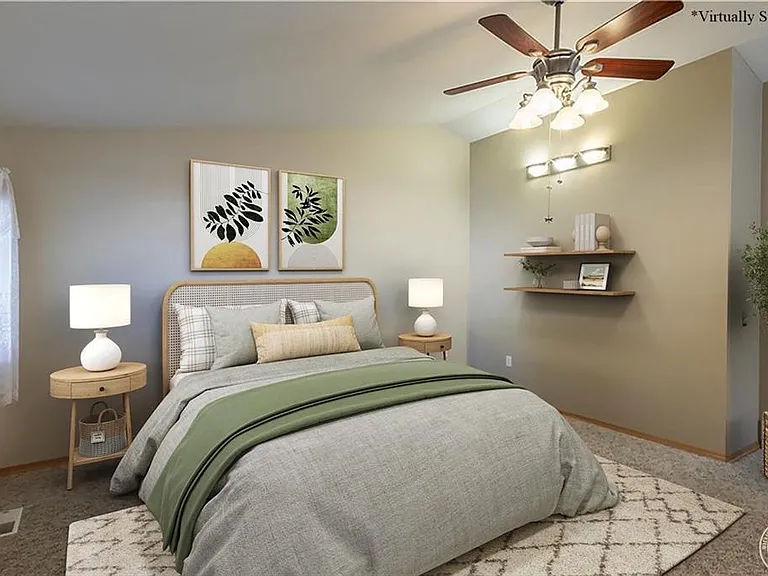 Staged downstairs 2nd bedroom, with Egress