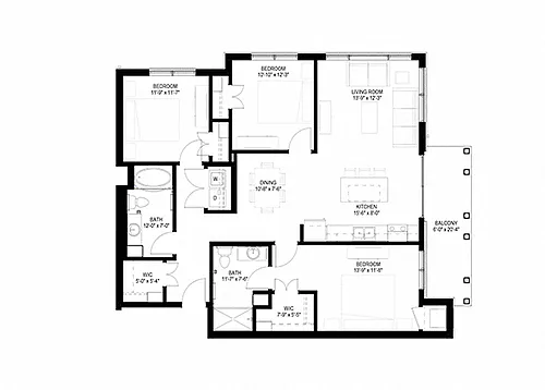 Floor plan Three Bedroom - C (Balcony)