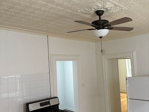 Antique tin ceiling.