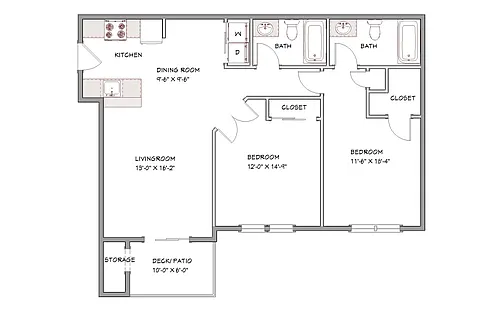 Floor plan 2 Bedroom 2 Bath