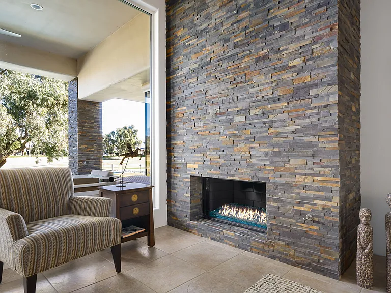 Fireplace in great room.