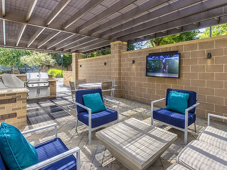Pool-side grill kitchen and TV lounge