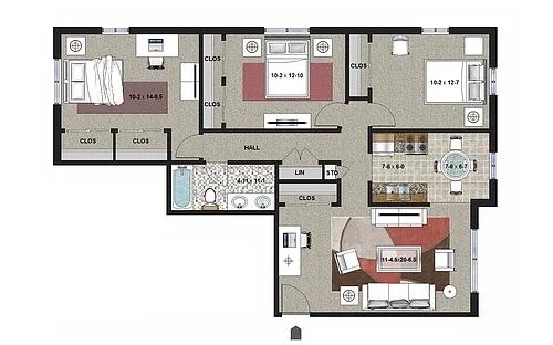 Floor plan Two Bedroom plus Den