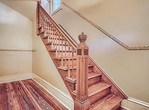 Really nice stairwell and wood.