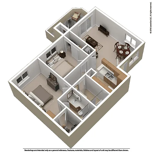 Floor plan 2 Bed 2 Bath (B) - Affordable