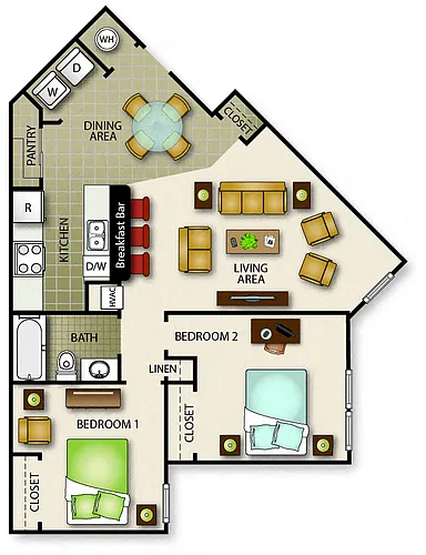 Floor plan Two Bedroom One Bath