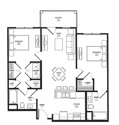 Floor plan 2 bed, 2 bath