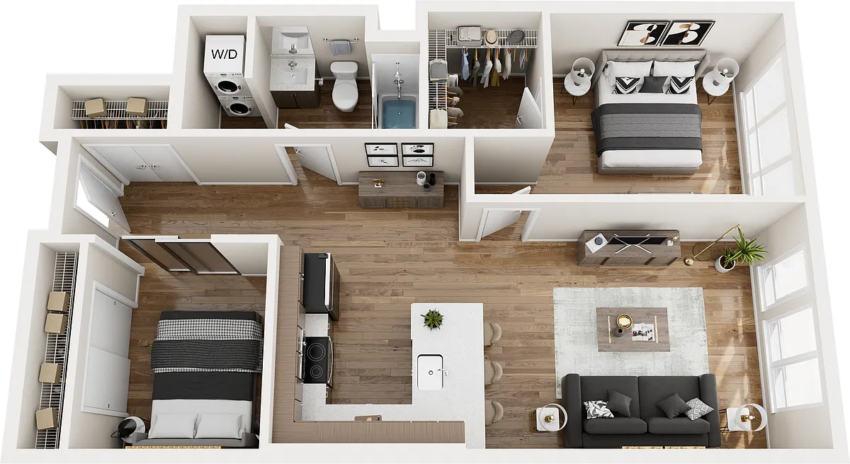 Floor plan One Bed + Alcove Bed w/ West View M15