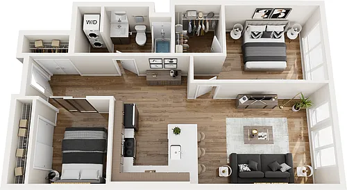 Floor plan One Bed + Alcove Bed w/ West View M15