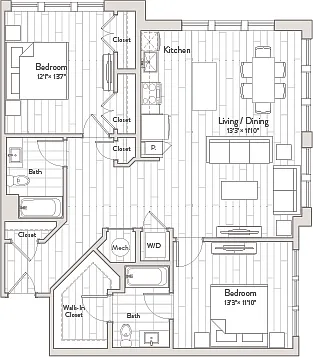 Floor plan 2 Bed/2 Bath-C3