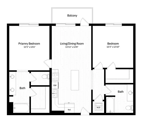 Floor plan 2x2 - 1075 sqft - B7