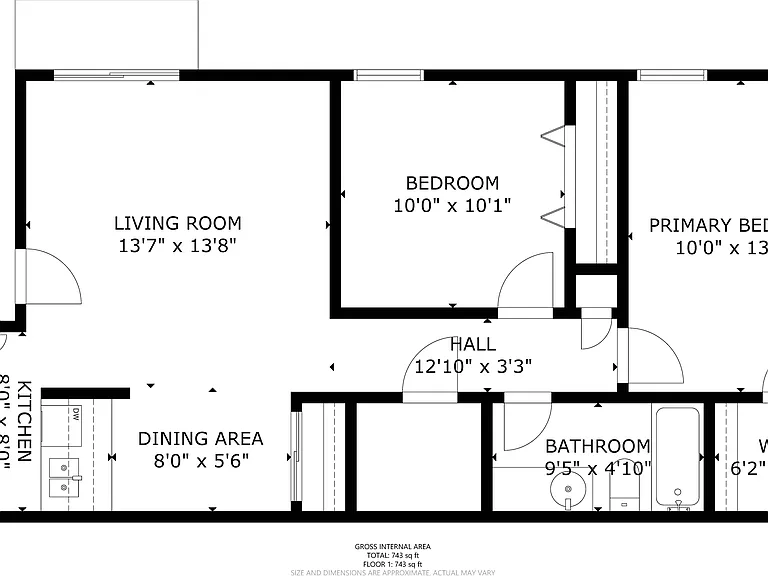 Floor plan _ 2 Bed / 1 Bath _ 743 sq ft