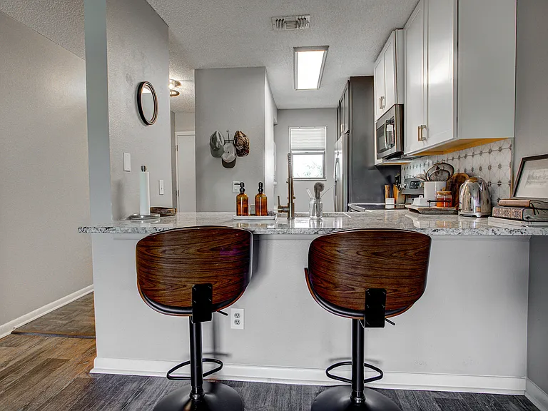 Dining room with built in bar counter