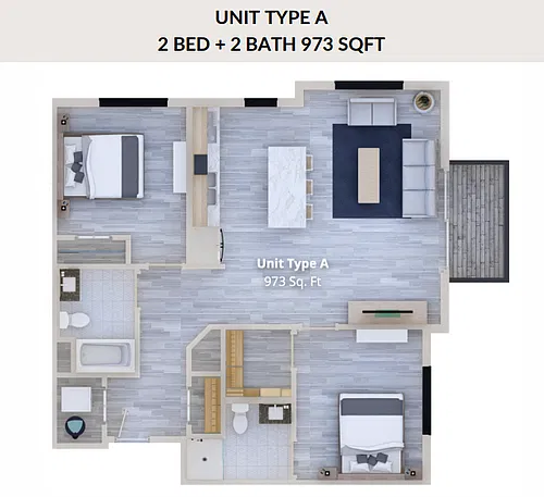 Floor plan TYPE A - 973 SQ FT (2BED+2BATH)
