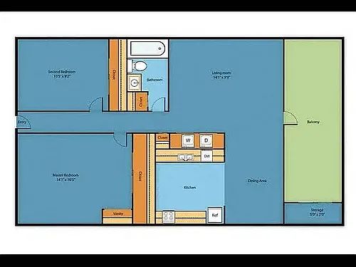 Floor plan 2 Bed, 1.25 Bath B