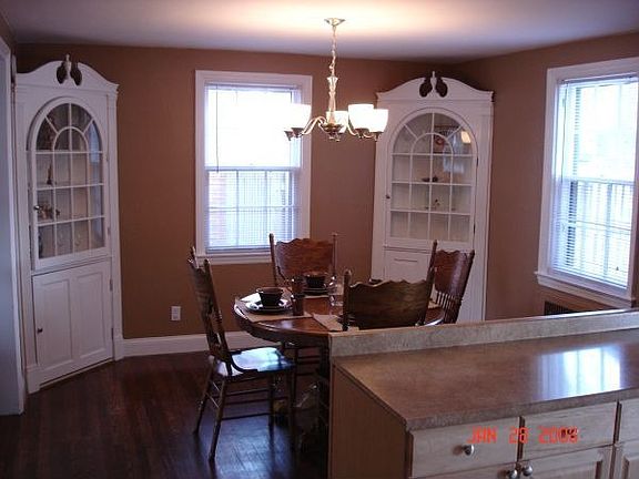 Dining room with corner cabinets