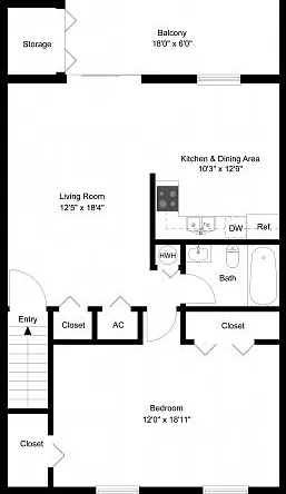 One bedroom upstairs floor plan One bedroom upstairs floor plan