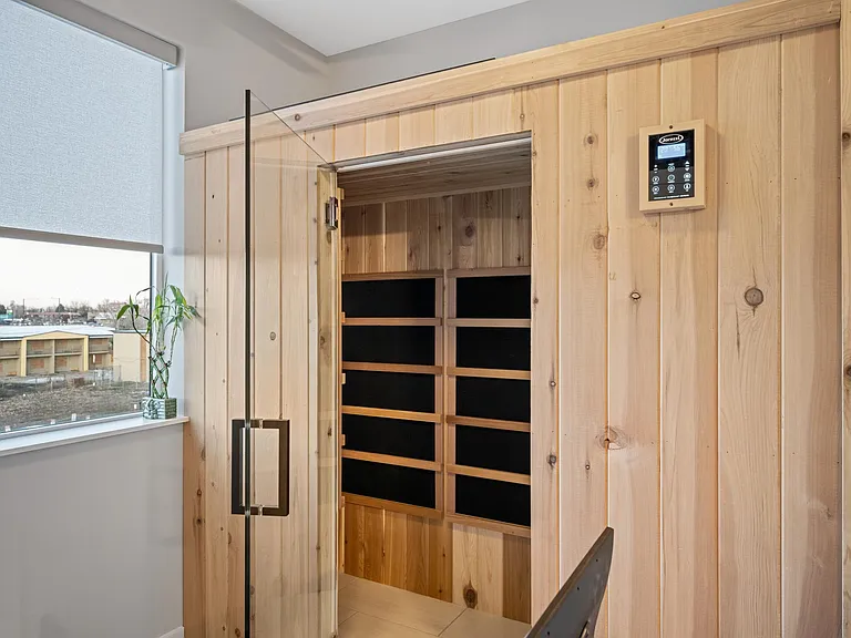 Speaking of sweat, you have to try this custom sauna. Simply heat to your desired temperature 30 min-1 hr. before you plan to use it, step inside, and let your senses take over with the scent of cedar, the hug of warmth, & the sound of silence. Yes!!