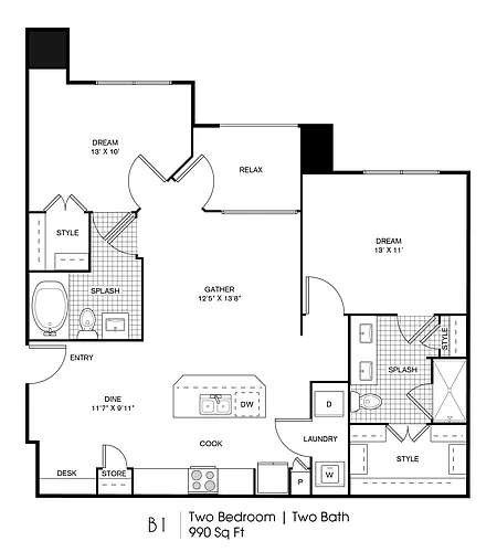 Floor plan Two Bedroom Two Bathroom