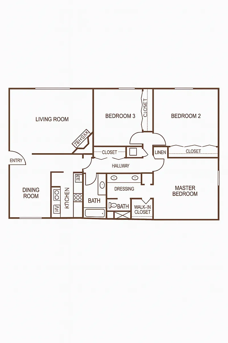 Floor plan Three By Two Bedroom